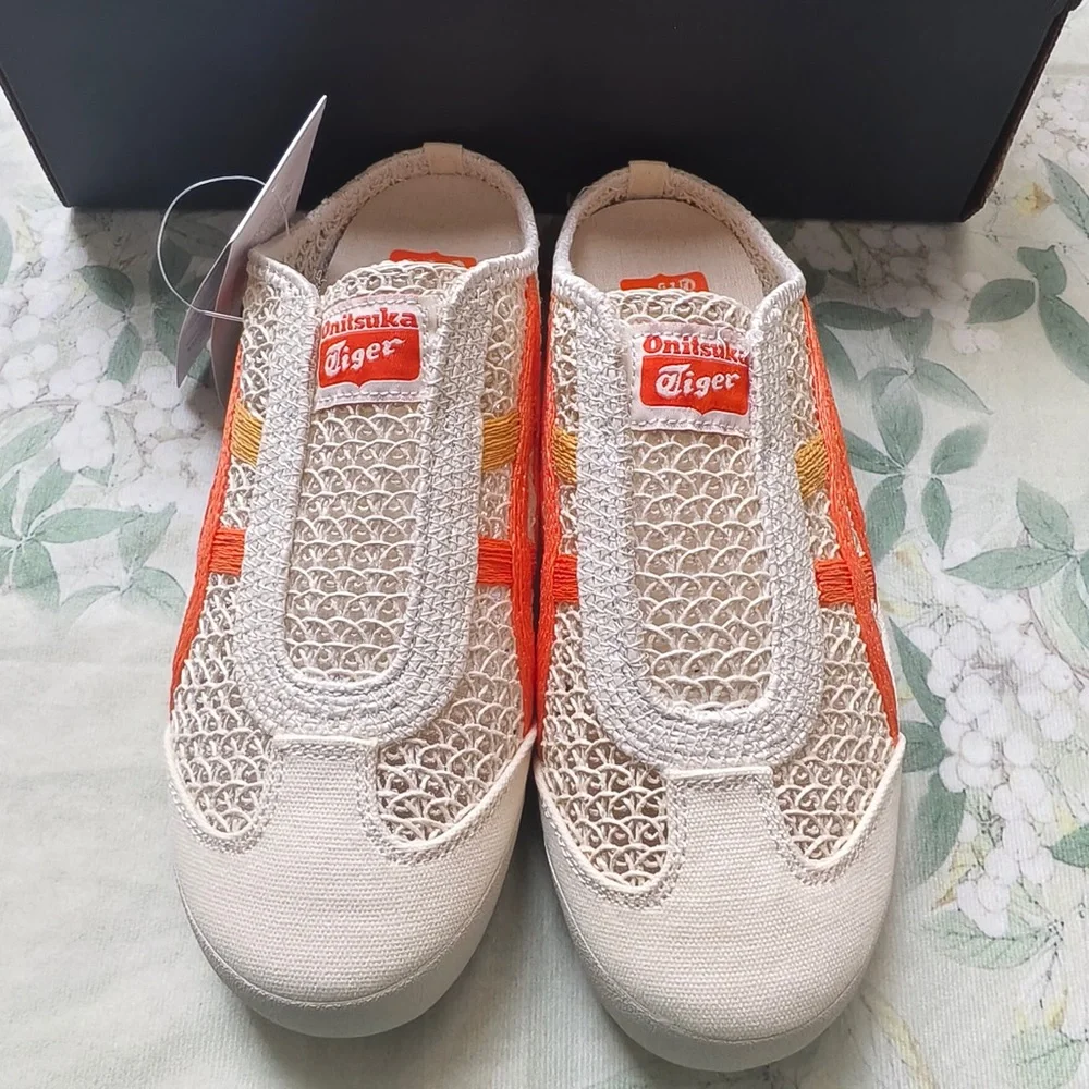 Onitsuka Tiger Cream Sneakers with Orange Accents